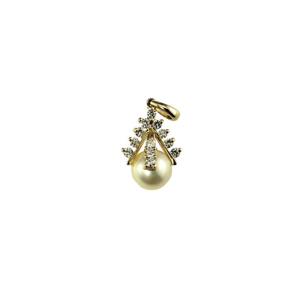 14 Karat Yellow Gold Pearl and Diamond Pendant #16628